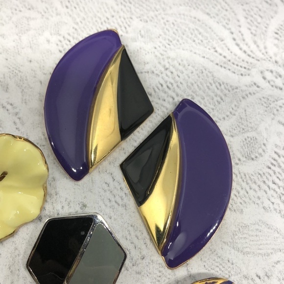 BUNDLE lot 7 vintage enamel earrings statement flower + geometric modernist. - Picture 4 of 8